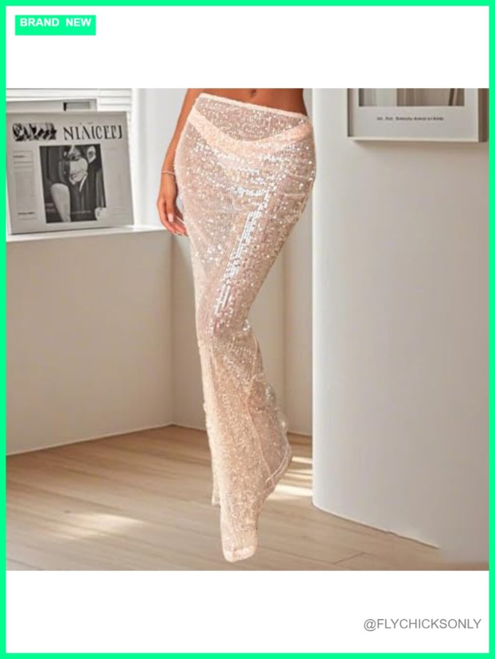 Sheer Sequin Maxi Skirt Elastic Waist See Through Sparkly Long Skirt Festival